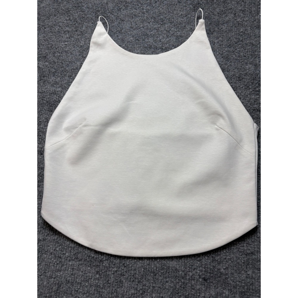 Zara White High Neck Spaghetti Strap Crop Top Small Minimalist Curved Hem